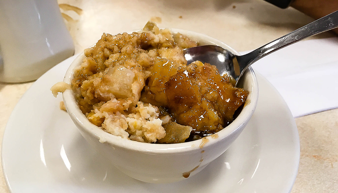 Desert: Bread pudding with brandy sauce, Mother's