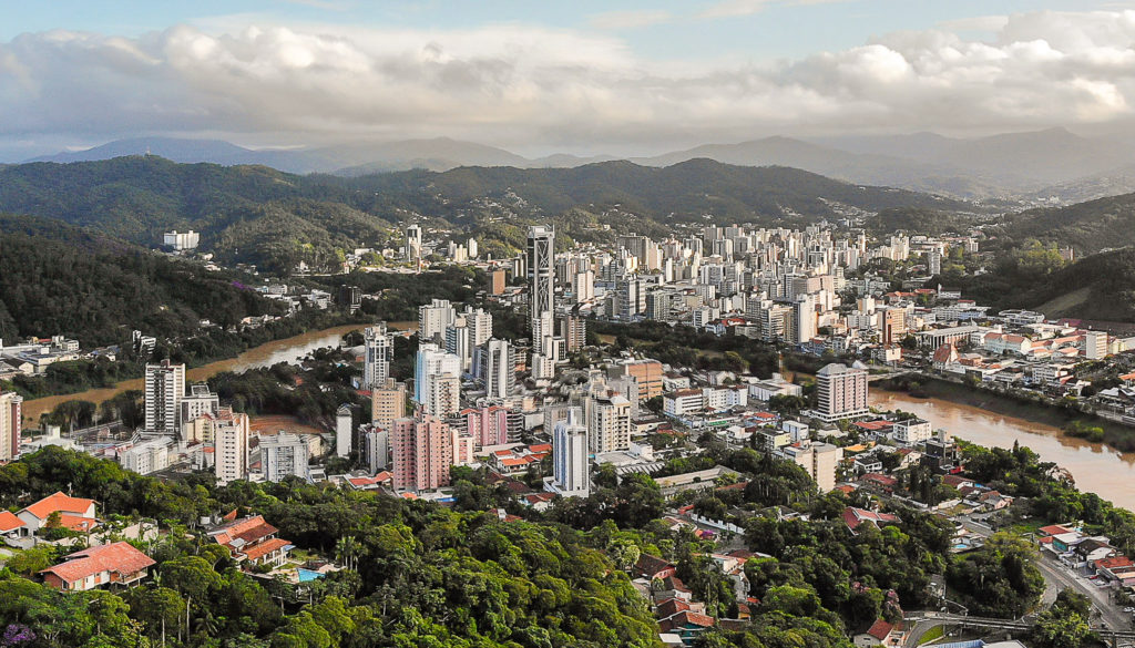 Bird view of the city Blumenau in Santa Catarina